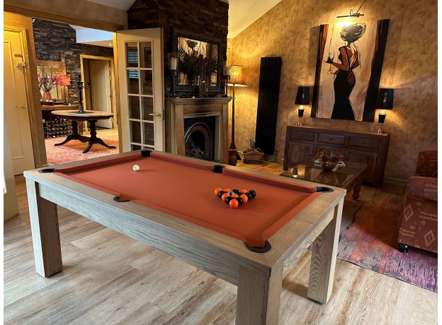 Funky Munky Pool Dining Table - Solid Rustic Oak - Slate Bed - 6FT / 7FT