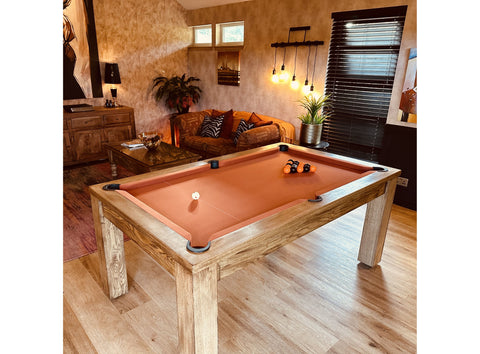 Funky Munky Pool Dining Table - Solid Rustic Oak - Slate Bed - 6FT / 7FT